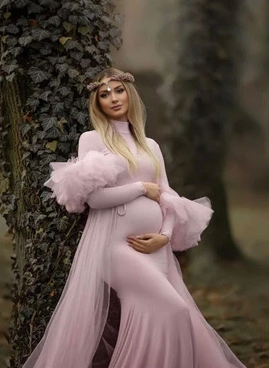Maternity Long Sleeve Floor-Mounting Mesh gorgeous design gown dress