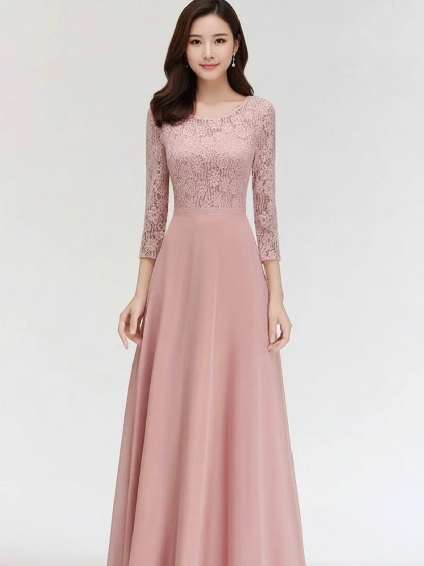 Long Sleeve Floral style evening dress.