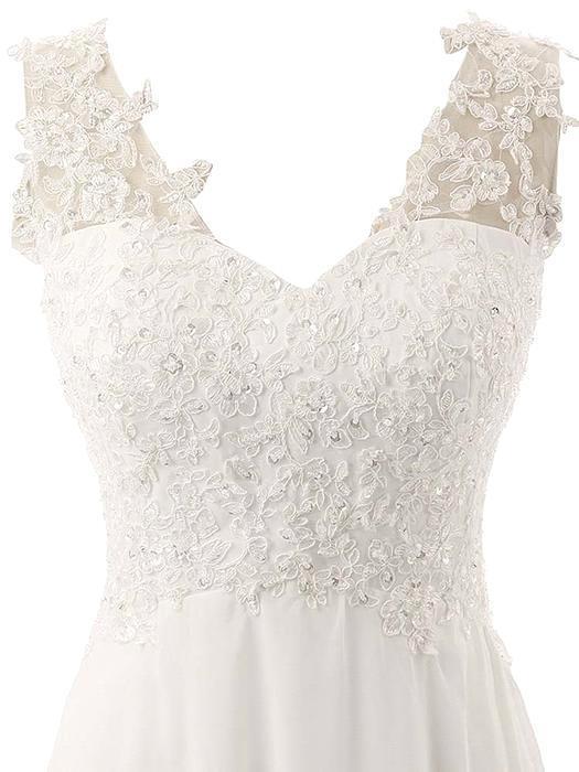 Mermaid style pure white, v neck lace designed bridesmaid dress