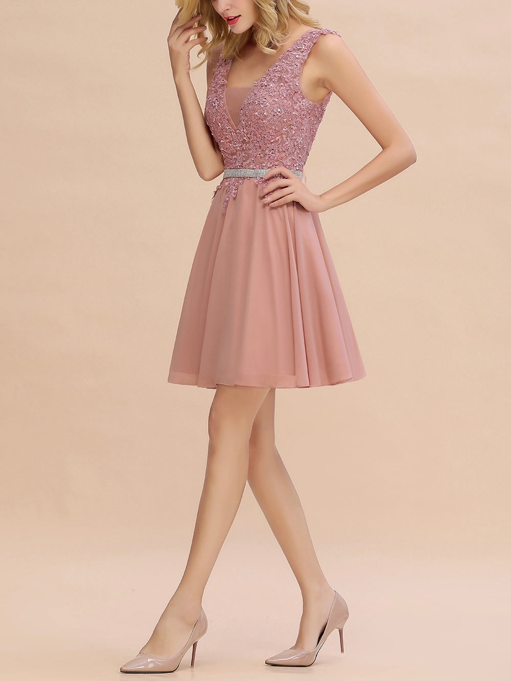 Gorgeous Lace designed sleeveless thigh length Party Dress