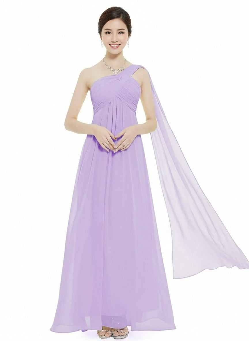 One-Shoulder Empire Waist Chiffon Pleated evening party Dress