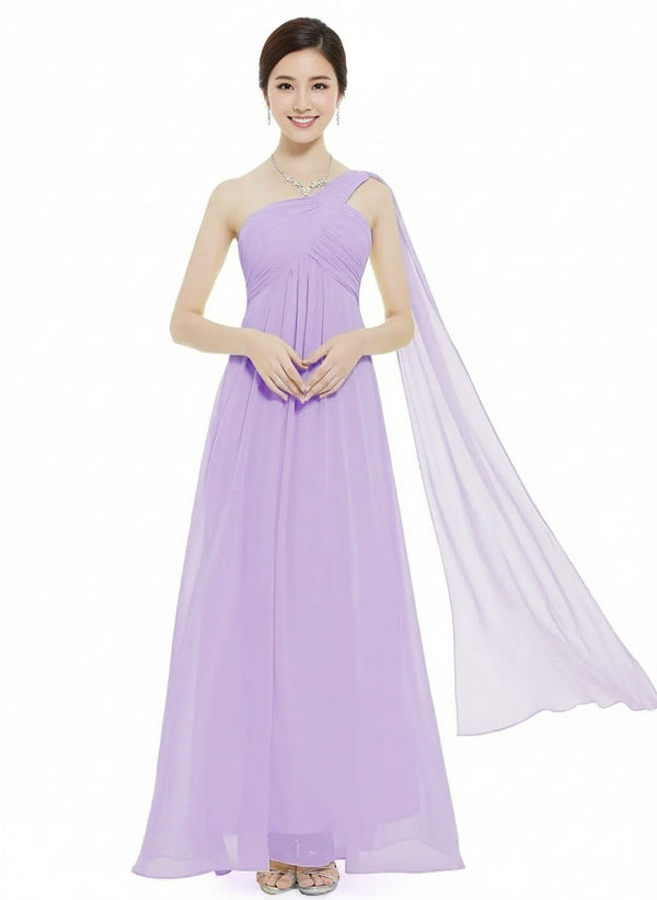 One-Shoulder Empire Waist Chiffon Pleated evening party Dress