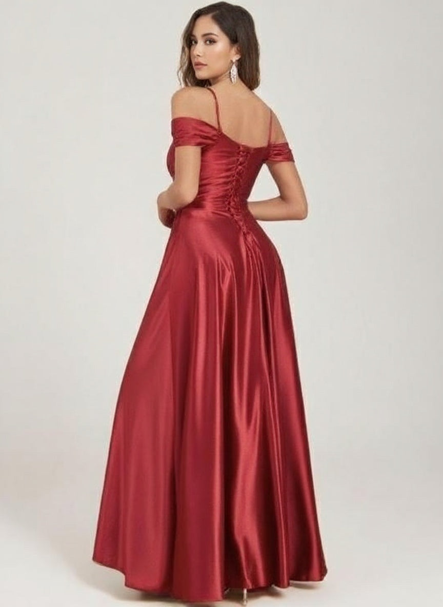 Off the shoulder Satin Bridesmaid dress ankle length