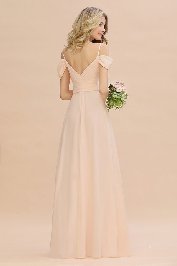 Bridesmaid Dress Burgundy color Off-the-shoulder with Spaghetti Straps