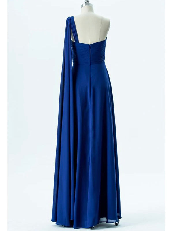 One-Shoulder Empire Waist Chiffon Pleated evening party Dress