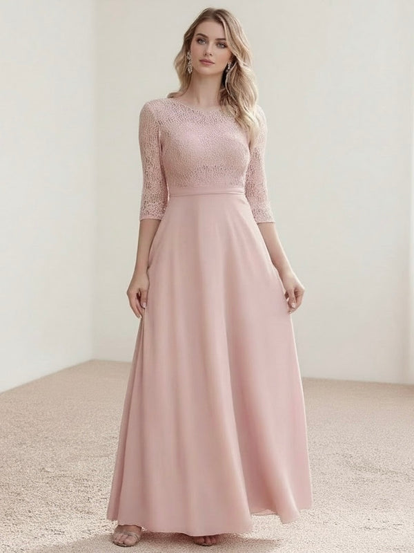 Long Sleeve Floral style evening dress.