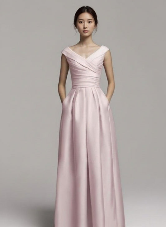 Satin Floor length elegant looking sleeveless bridesmaid dress