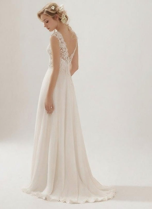 Mermaid style pure white, v neck lace designed bridesmaid dress