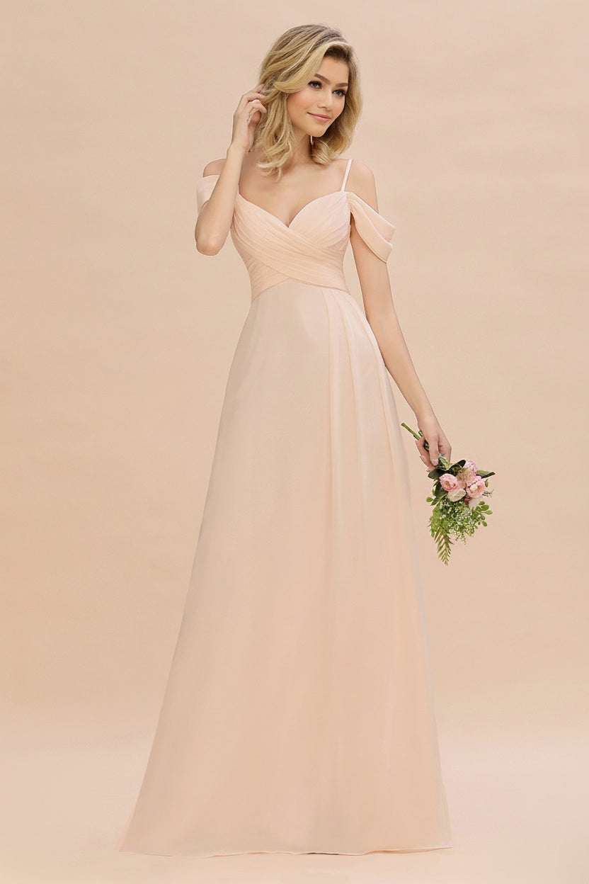 Bridesmaid Dress Burgundy color Off-the-shoulder with Spaghetti Straps