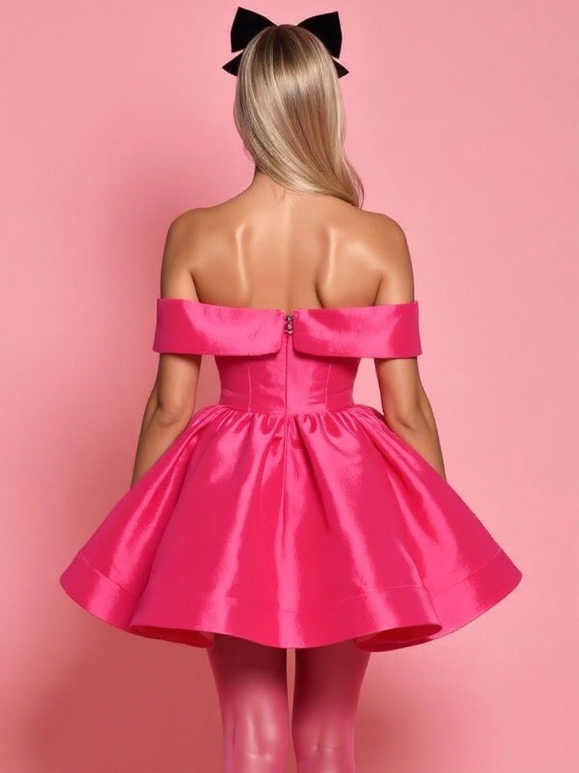 Off the shoulder Satin Prom Dress gorgeous looking