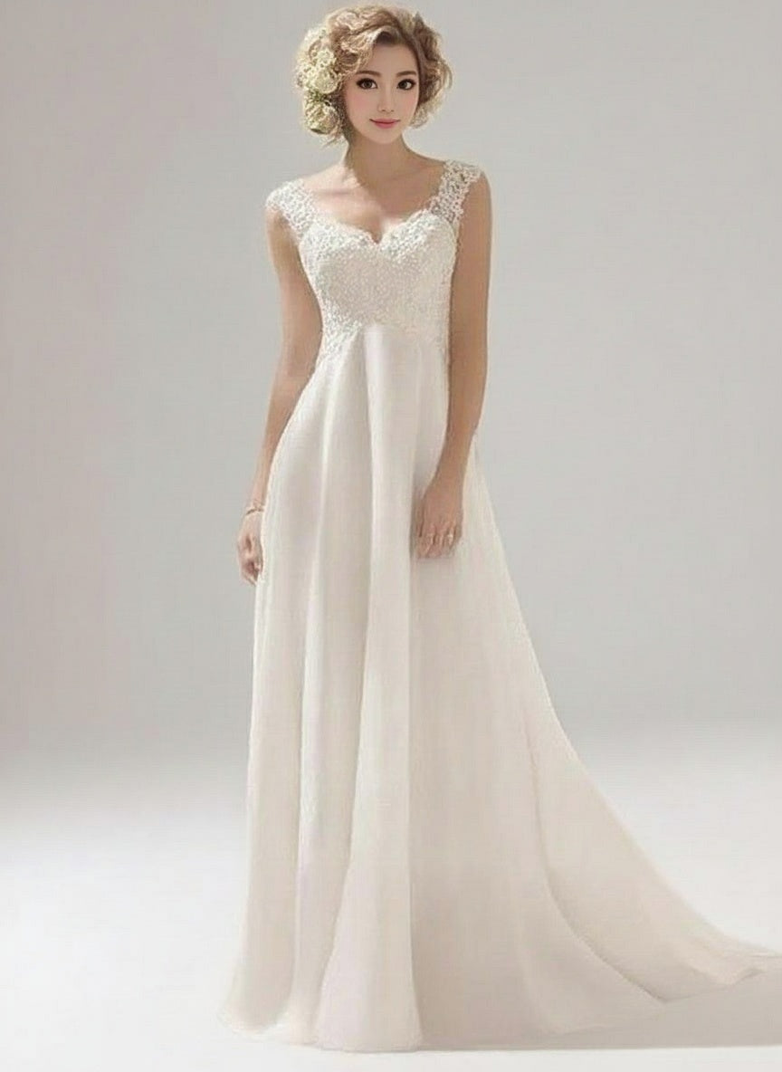 Mermaid style pure white, v neck lace designed bridesmaid dress