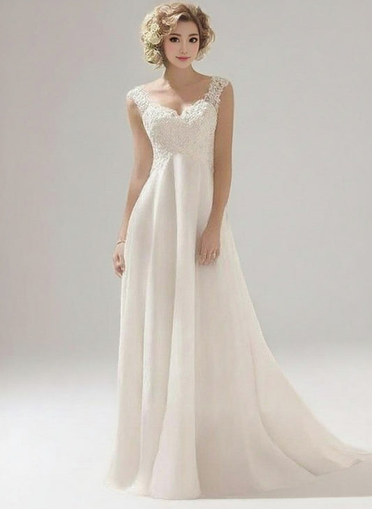 Mermaid style pure white, v neck lace designed bridesmaid dress