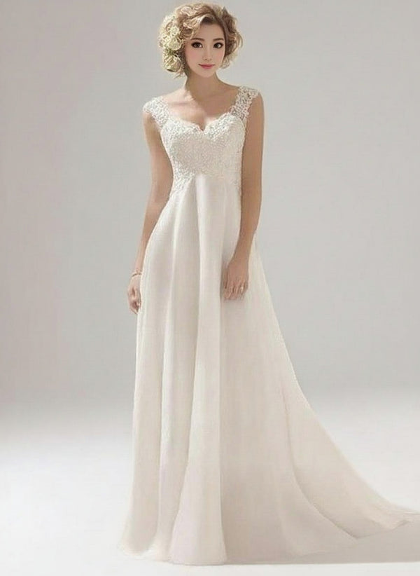 Mermaid style pure white, v neck lace designed bridesmaid dress