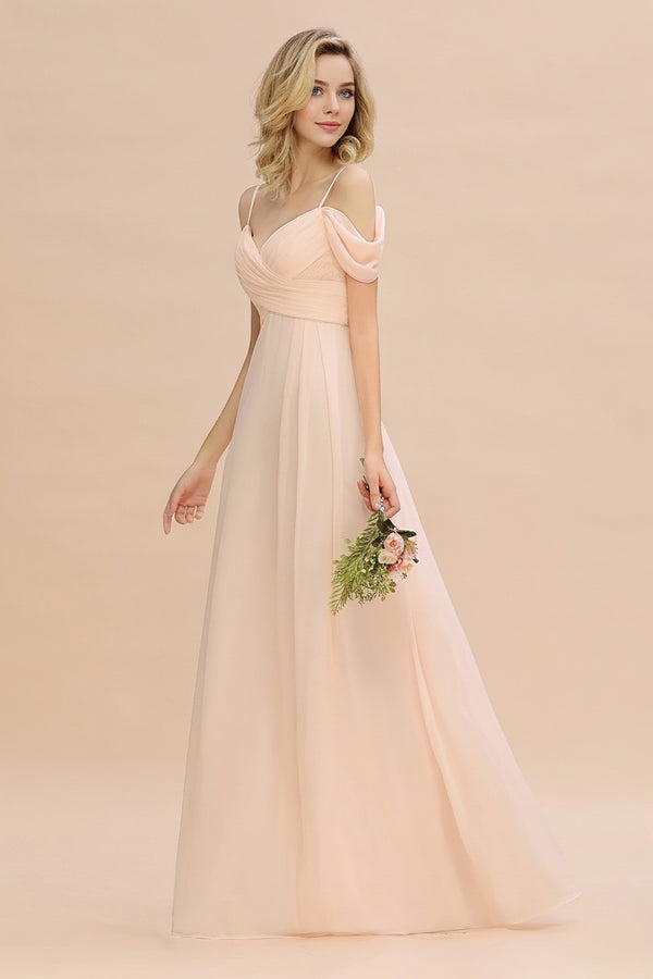 Bridesmaid Dress Burgundy color Off-the-shoulder with Spaghetti Straps