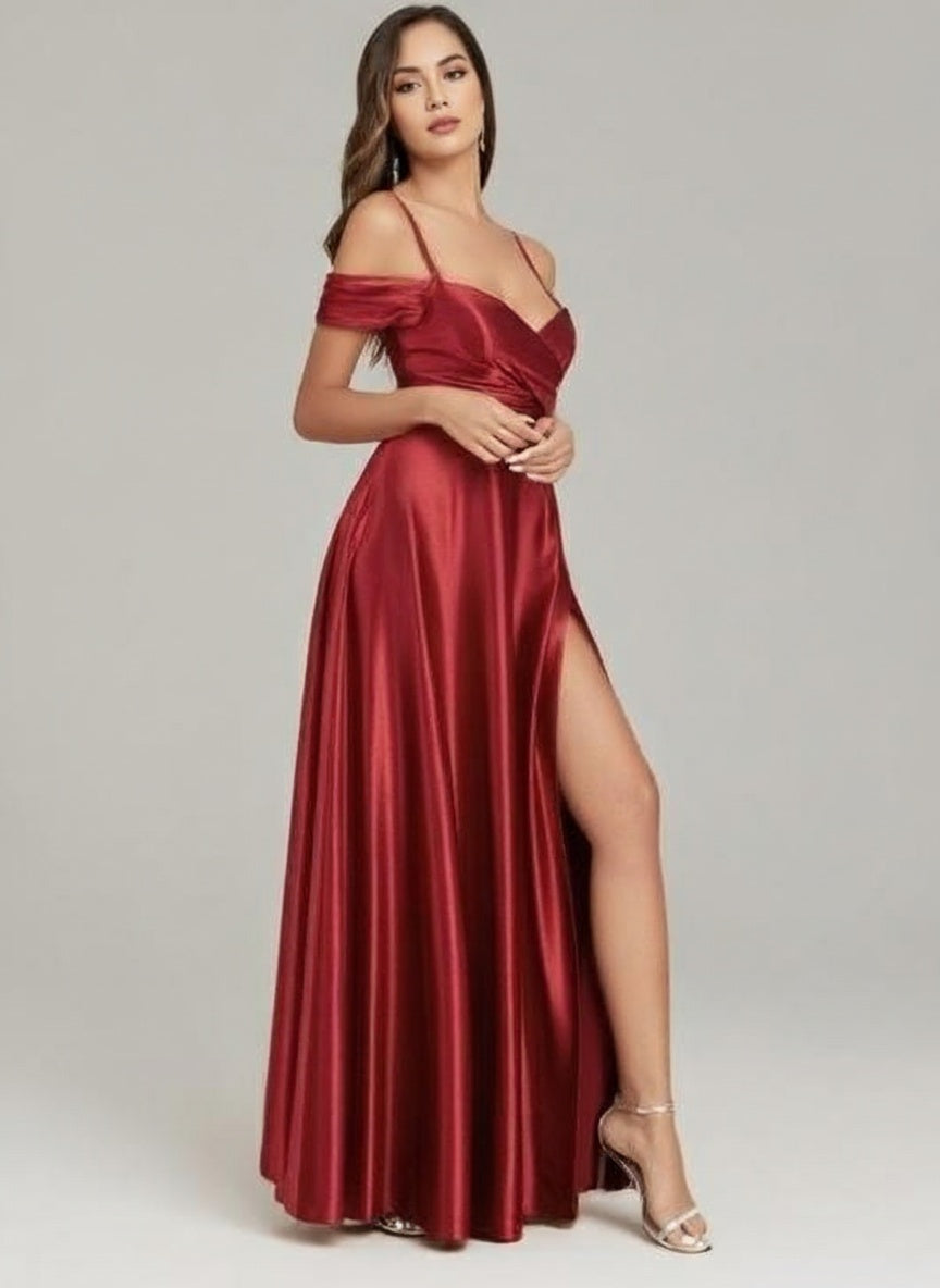 Off the shoulder Satin Bridesmaid dress ankle length