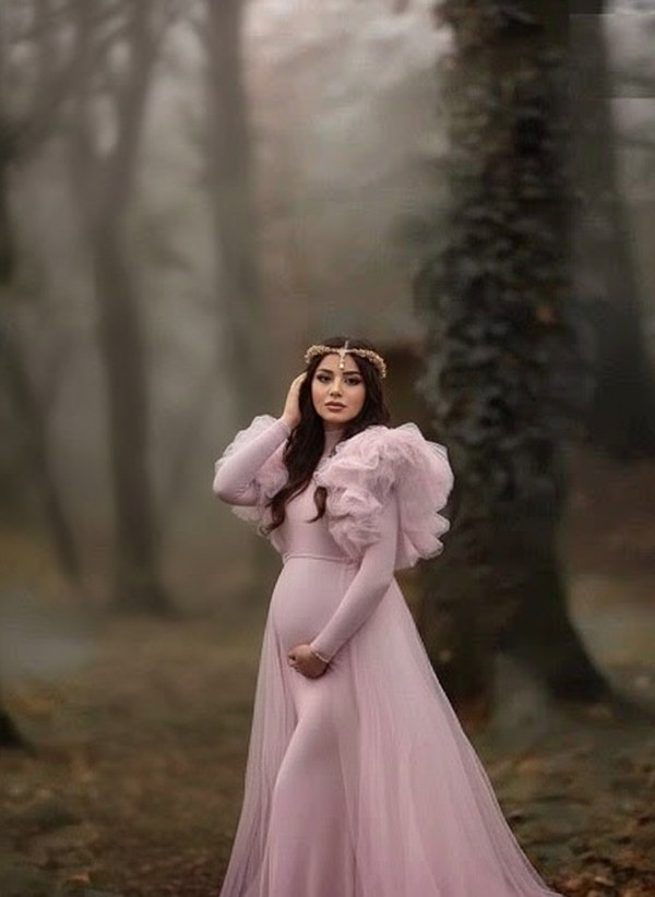 Maternity Long Sleeve Floor-Mounting Mesh gorgeous design gown dress