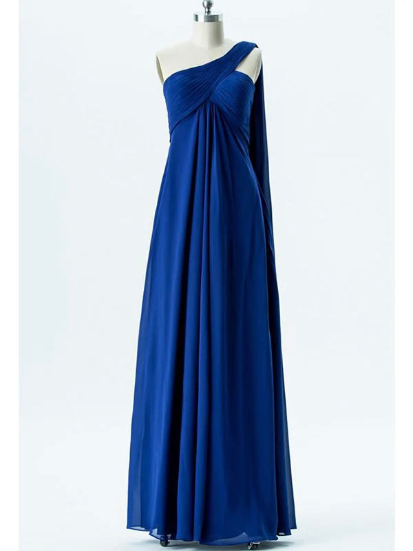 One-Shoulder Empire Waist Chiffon Pleated evening party Dress
