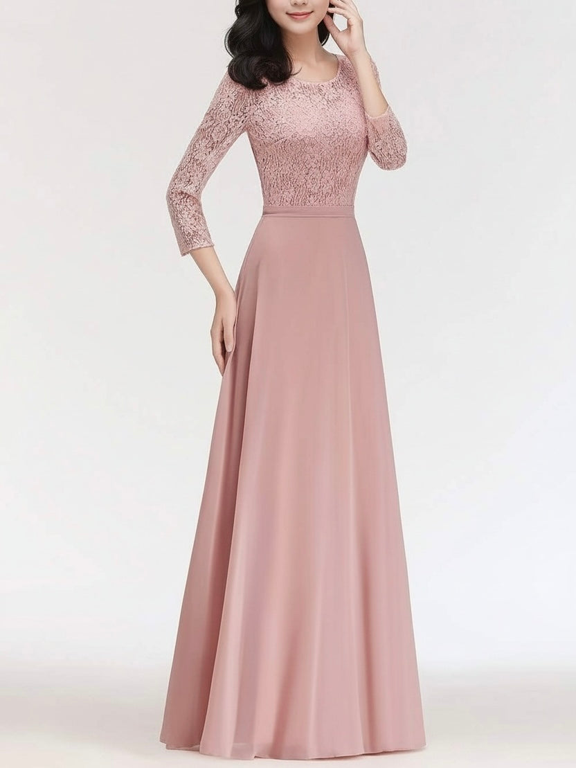 Long Sleeve Floral style evening dress.