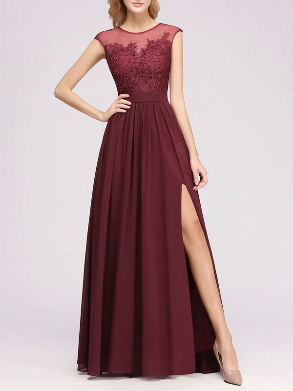 Short-sleeve delicate lace designed party gown