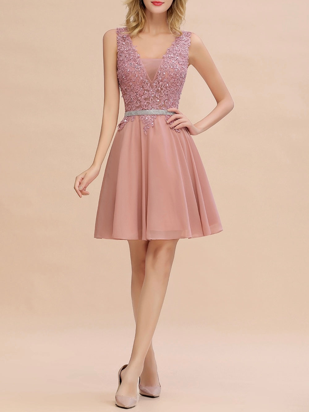 Gorgeous Lace designed sleeveless thigh length Party Dress