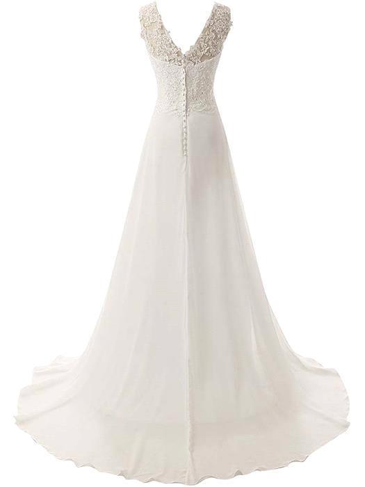 Mermaid style pure white, v neck lace designed bridesmaid dress