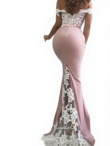 Mermaid Style off the shoulder bridesmaid dress Lace and Satin