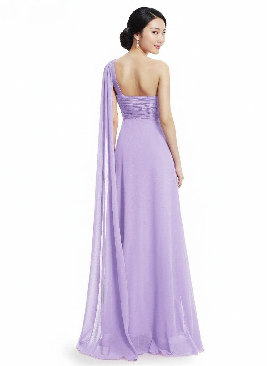 One-Shoulder Empire Waist Chiffon Pleated evening party Dress