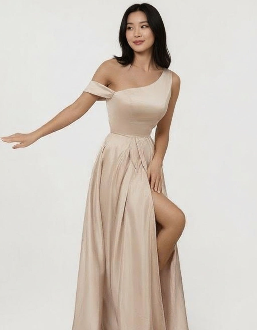 Satin One Shoulder floor length bridesmaid dress