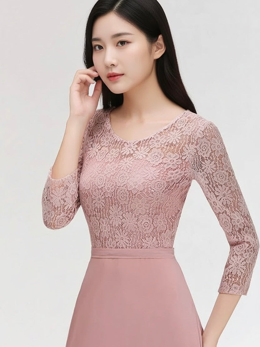 Long Sleeve Floral style evening dress.