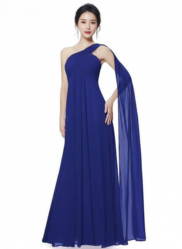 One-Shoulder Empire Waist Chiffon Pleated evening party Dress