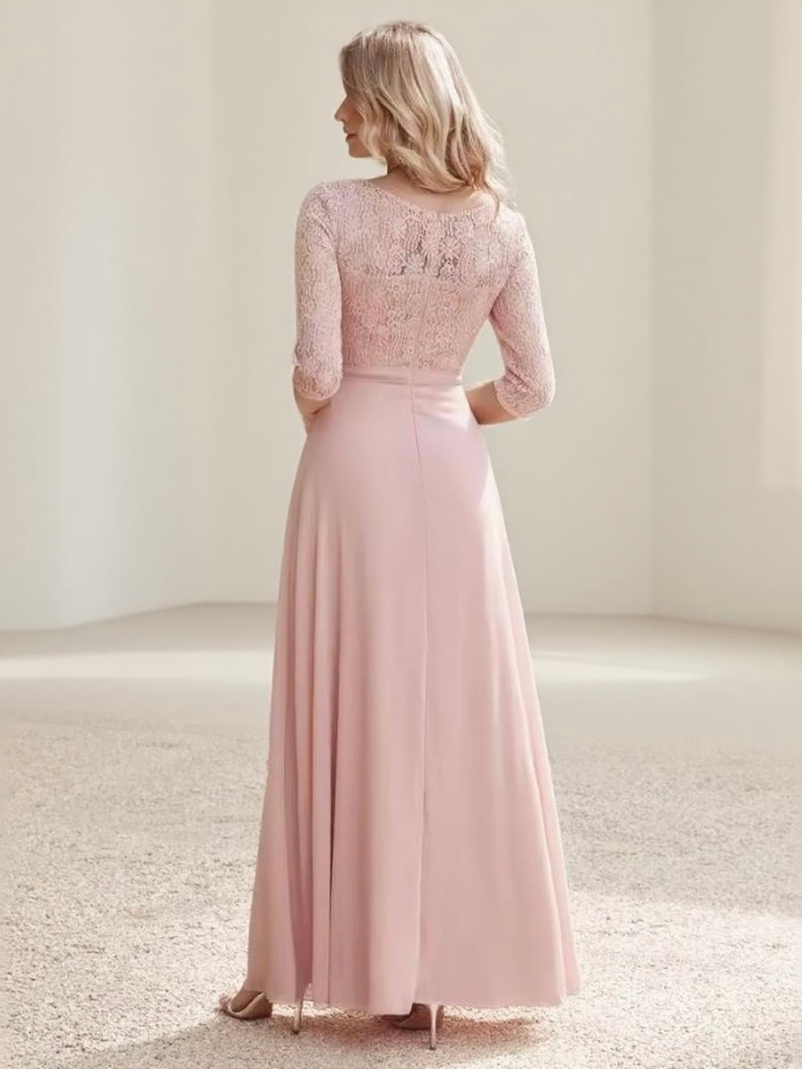 Long Sleeve Floral style evening dress.