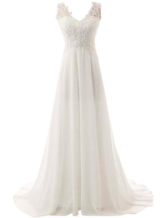 Mermaid style pure white, v neck lace designed bridesmaid dress
